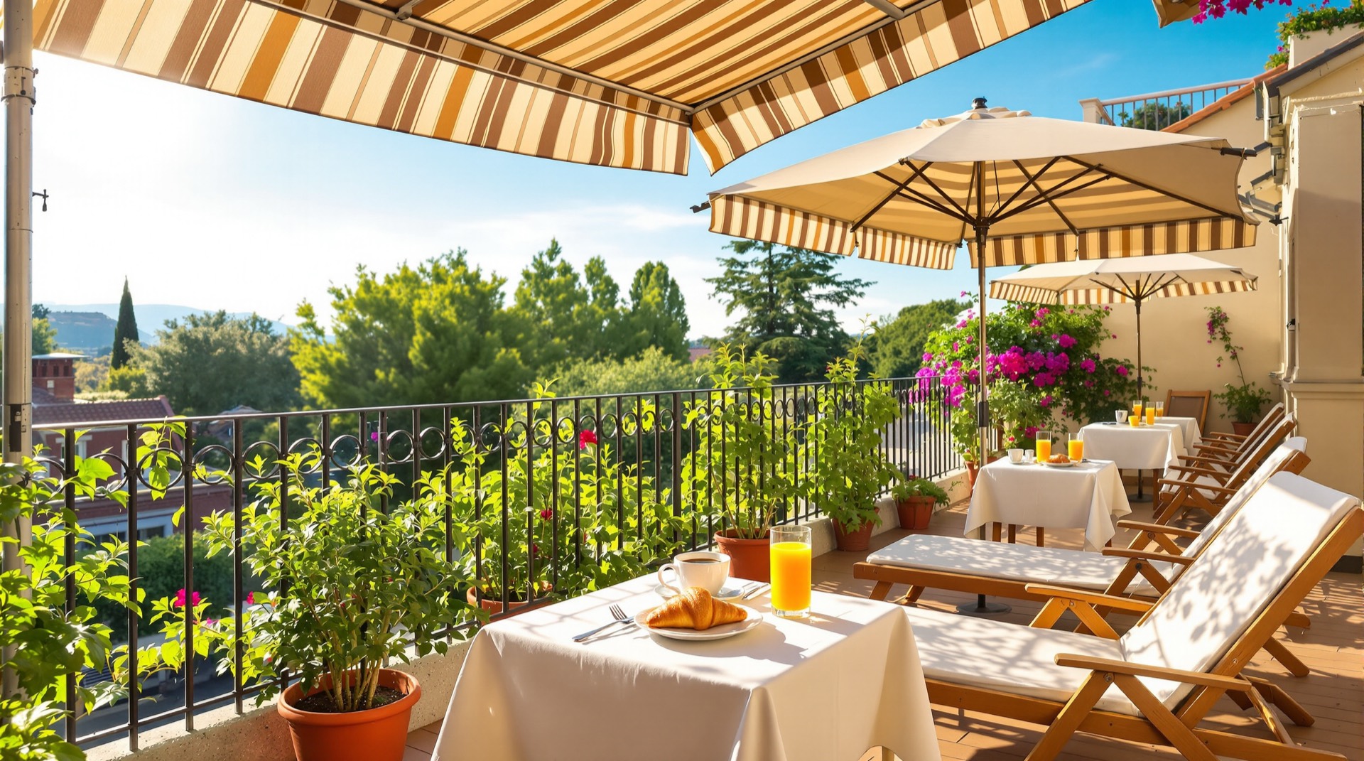 Solarium terrace of Ninna Nanna B&B set for breakfast on a summer morning