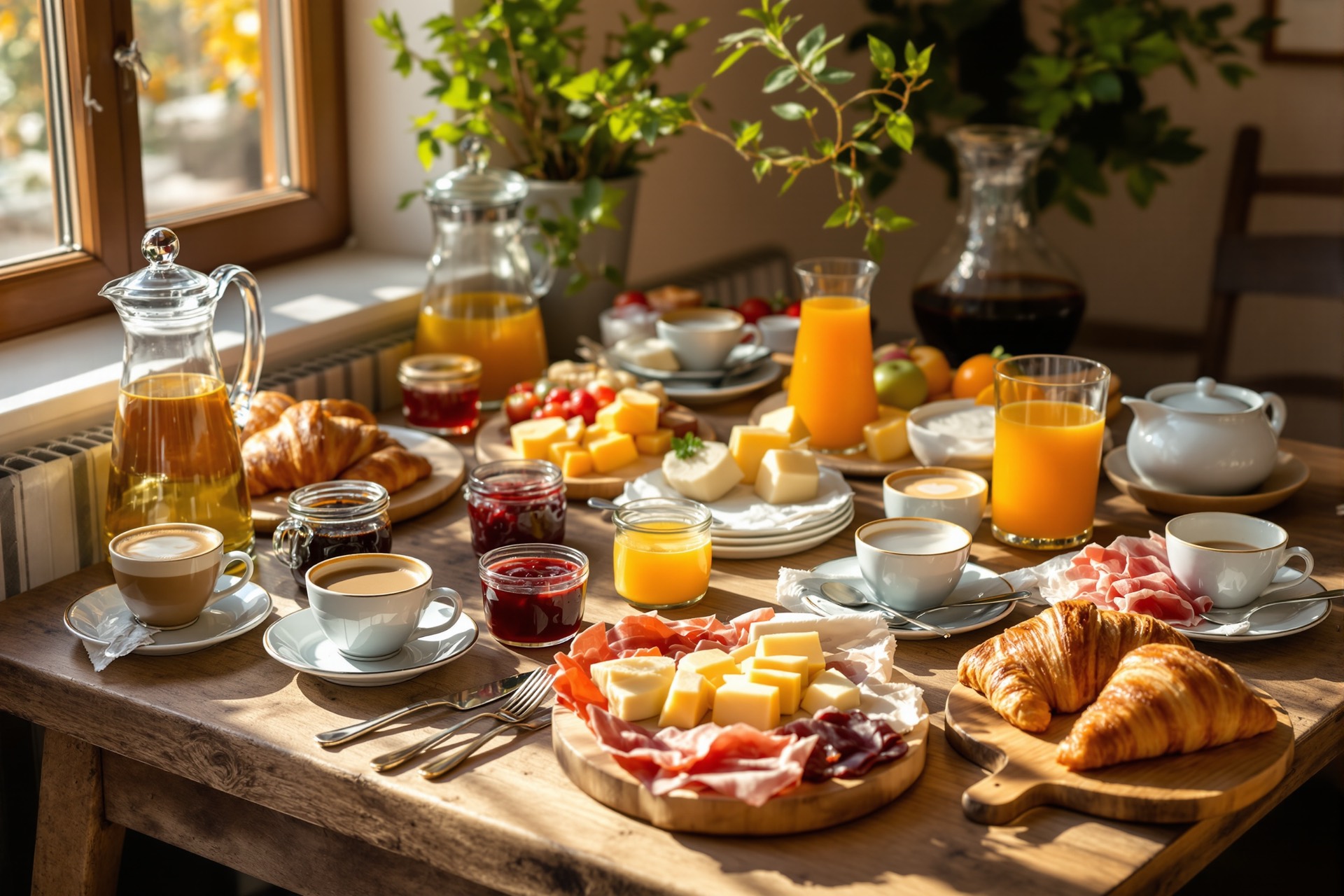 Continental breakfast buffet at Ninna Nanna B&B with croissants, fruit and coffee